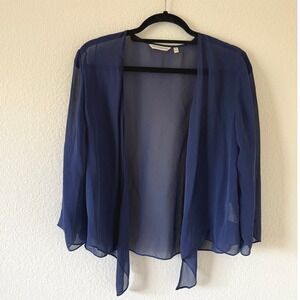 Soft Surroundings Silk Tie‎ Front Sheer Cardigan Top Blouse Navy Blue M